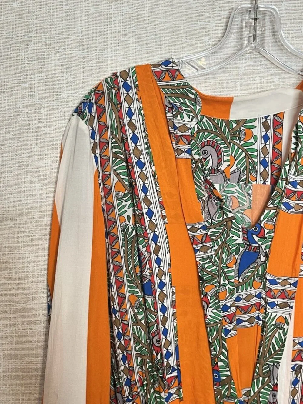 Tory Burch Dress Sz 8 Orange Brd Botanical Prnt Long Sleeve Maxi Boho Resort
